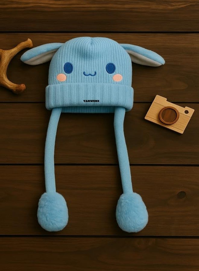 Yanwenx Bunny Cap with Moving Ears for Kids (1-10 Yrs) | Plush Wool Winter Hat | Cute Girls Headwear & Funny Cap_Sky Blue - Image 5